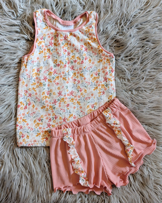 Floral Tank & Ruffle Shorts Set